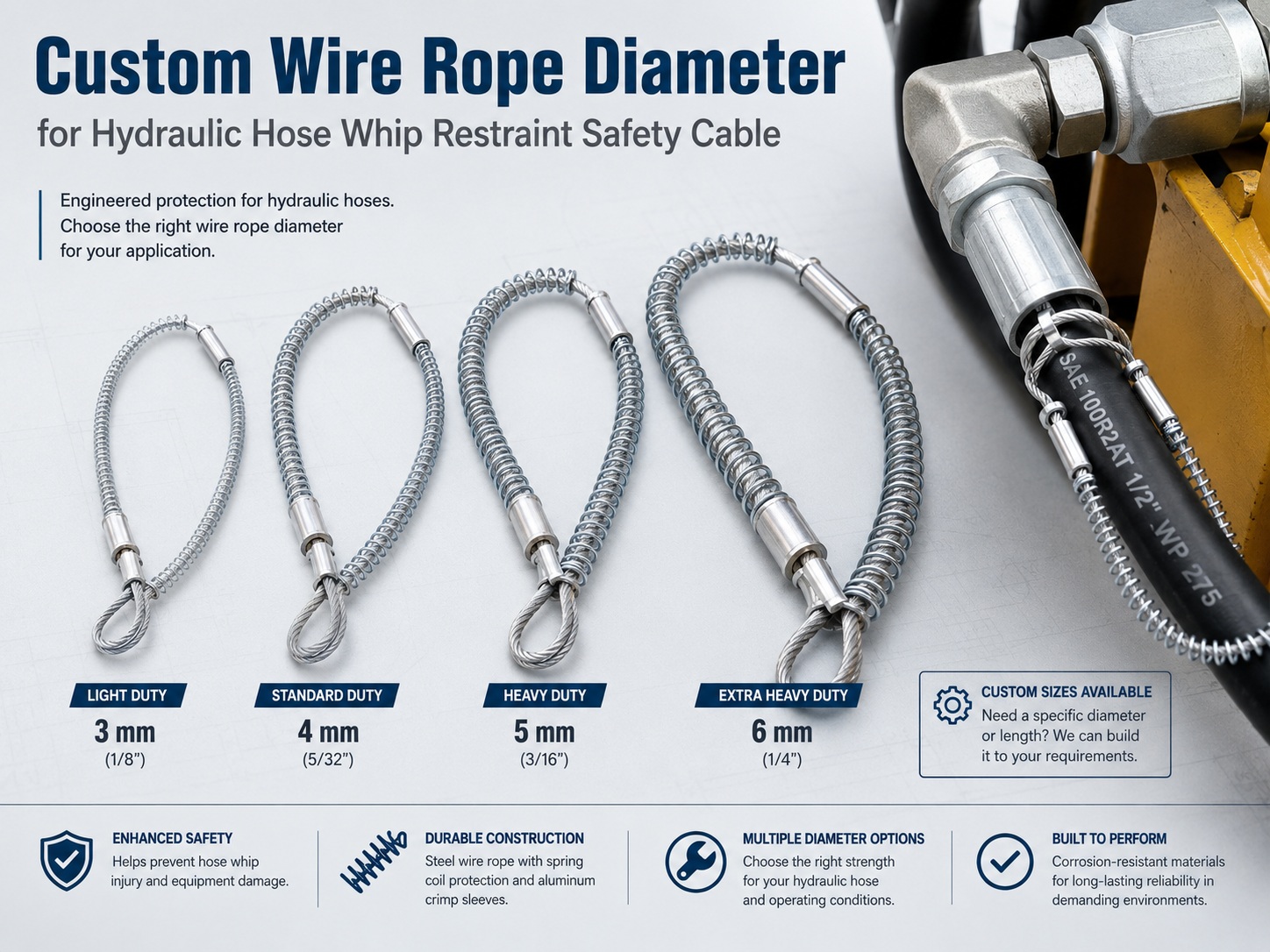 Custom wire rope diameter for гидравлический шланг удерживающий шланг safety cable