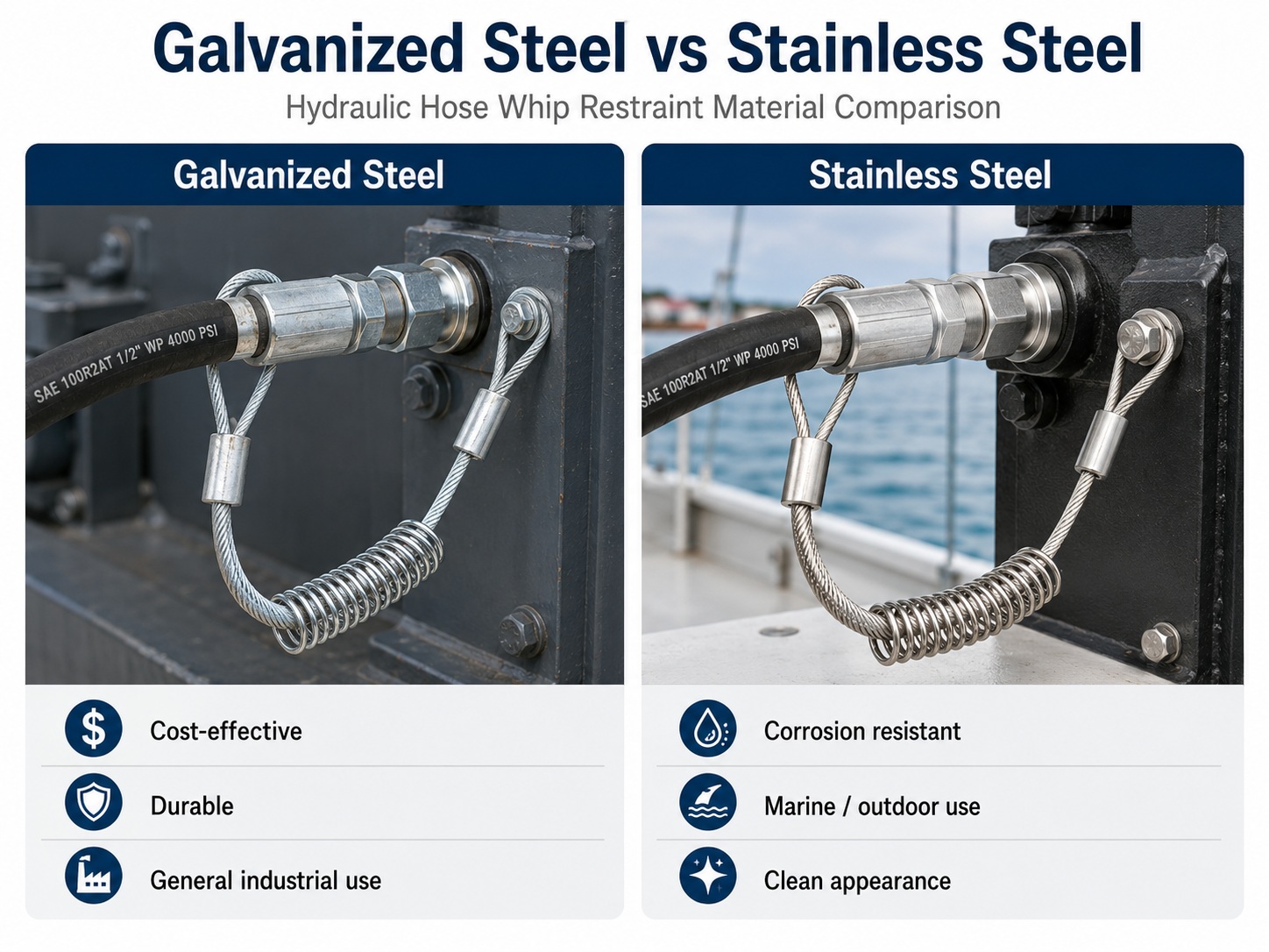 Galvanized steel and stainless steel гидравлический шланг удерживающий шланг material comparison